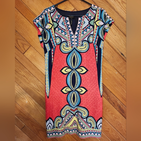 Laundry by Shelli Segal red and multicolored geometric short sleeved xs dress - Picture 1 of 12